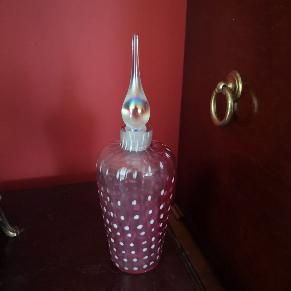 Chic Red Glass Perfume Bottle with Dots Decorative Collectible